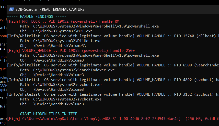 Terminal during live detection